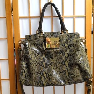 Tory Burch Olive Snake Leather Handbag Large
